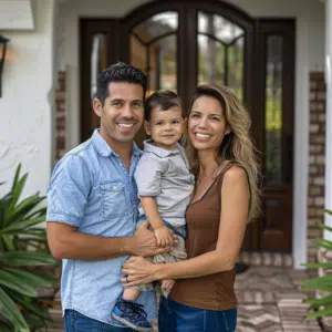 Family outside rental home