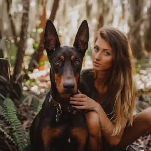 Woman and Doberman