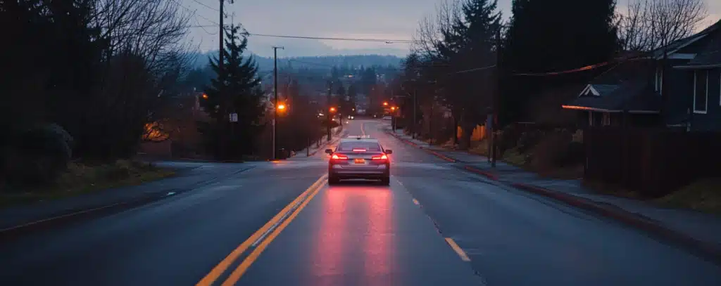 A car on a road in portland.