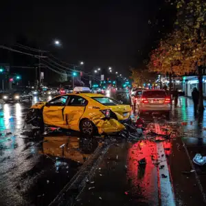 A crashed taxi.