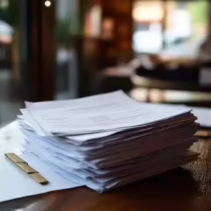 A set of papers kept on a table.