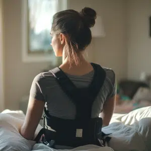 A woman with spinal support 