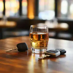 Whisky glass with car keys.