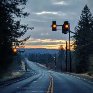 A signal on an empty road.