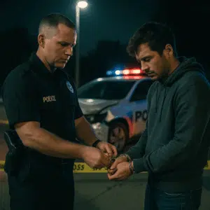 A hit-and-run suspect being handcuffed 