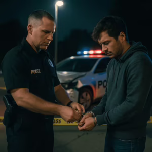 A hit-and-run suspect being handcuffed