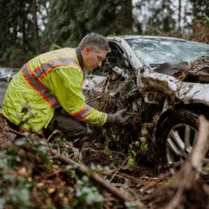 Worker trying to calculate salvage value of a totaled car