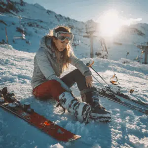 An Oregon skier holding her injured leg in pain after a ski accident