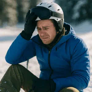 A ski accident victim in emotional distress 
