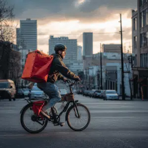 delivery man riding an E-bike in Portland