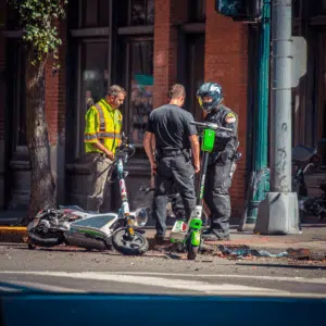 Cops at the scene of an E-Scooter accident in Portland