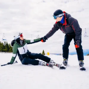A Skier Helping her friend