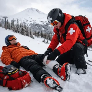 First aid responder treating a skier