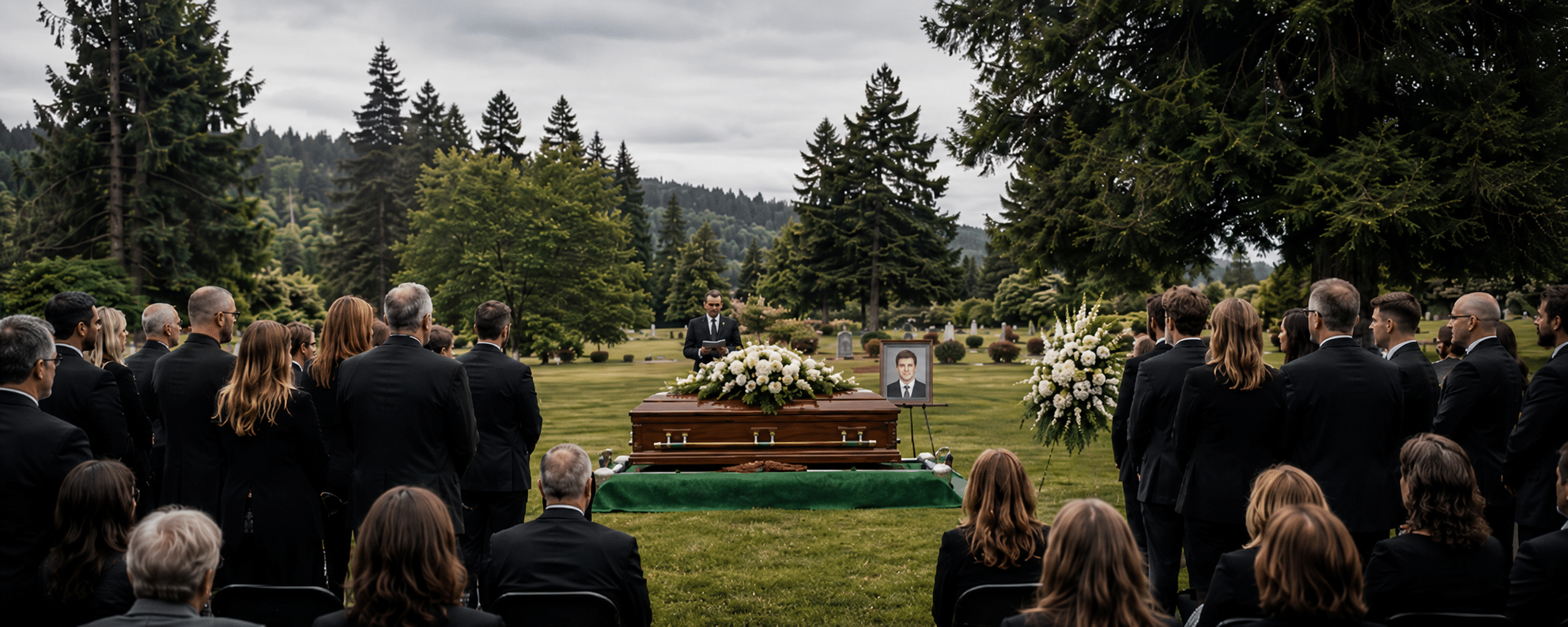 A group of people in a funeral.