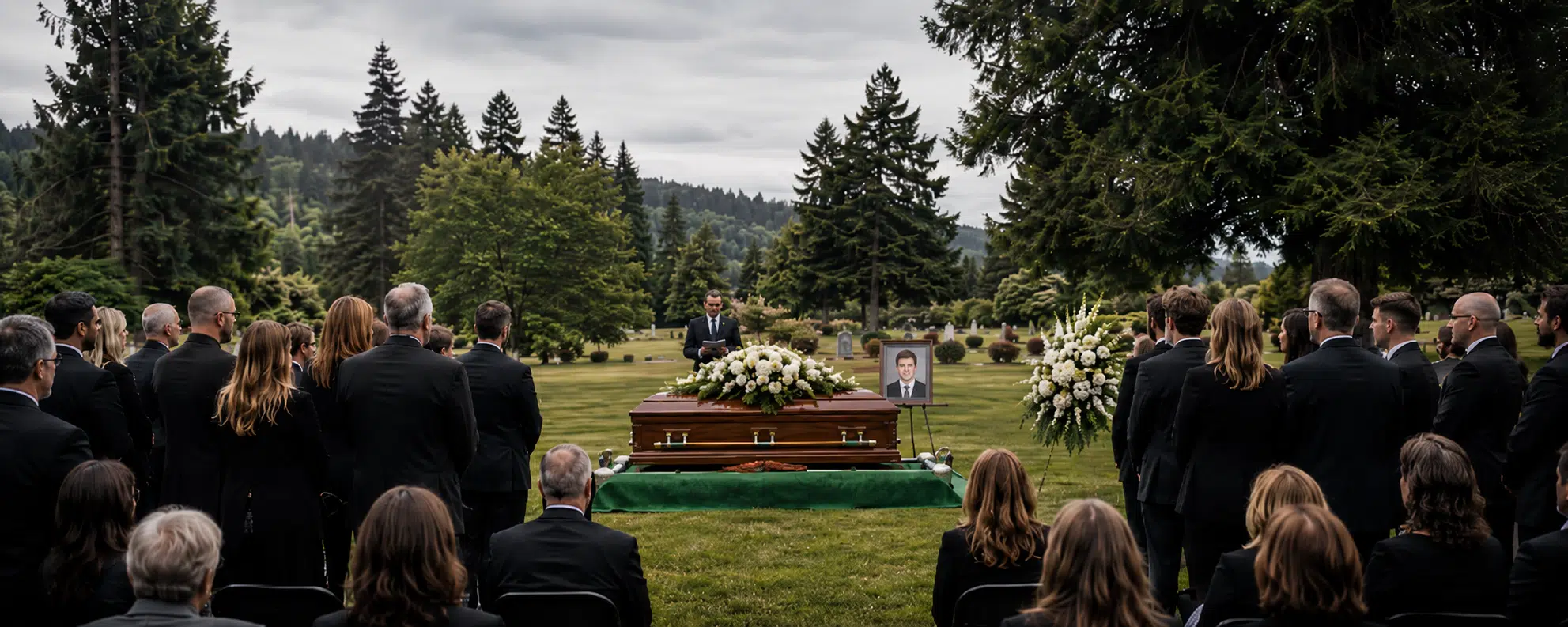 A group of people in a funeral.