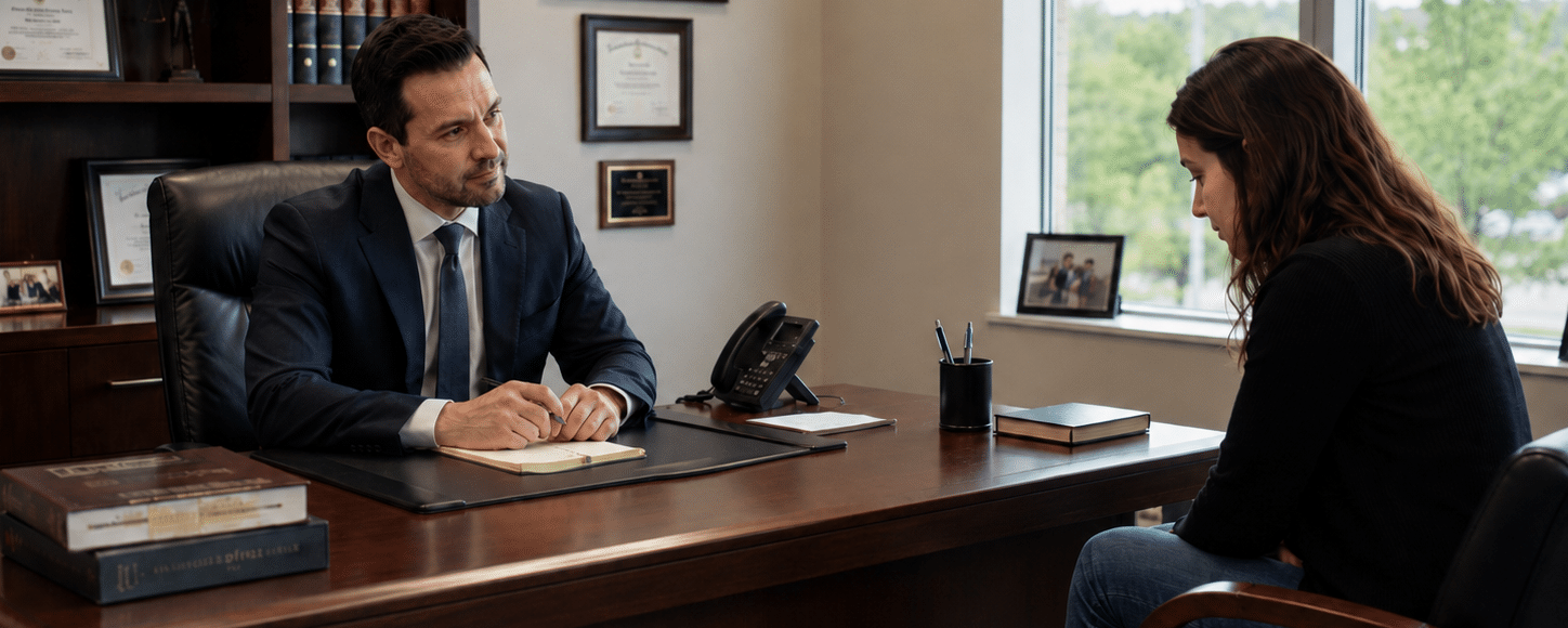 A lawyer with the family member of a wrongful death victim